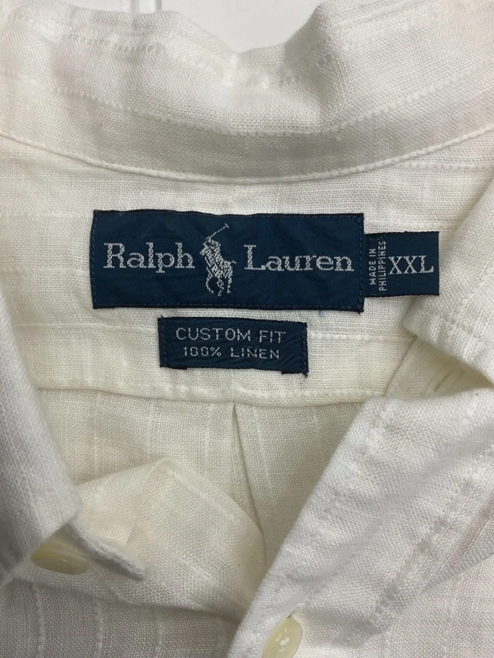 Polo Ralph Lauren Men XXL White Textured Stripe 100% Linen Button Down Shirt